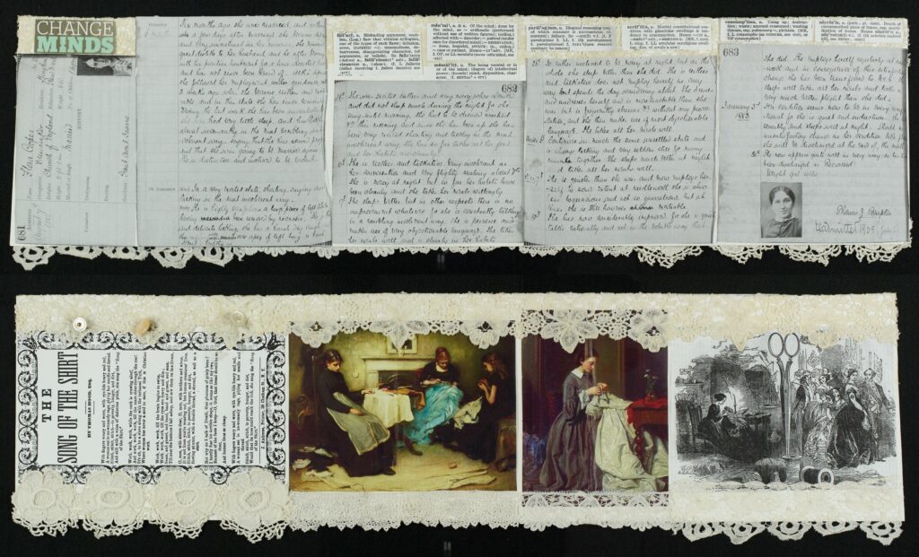 image shows both sides of a 'zine' created as a response to Norfolk County Asylum case books.
